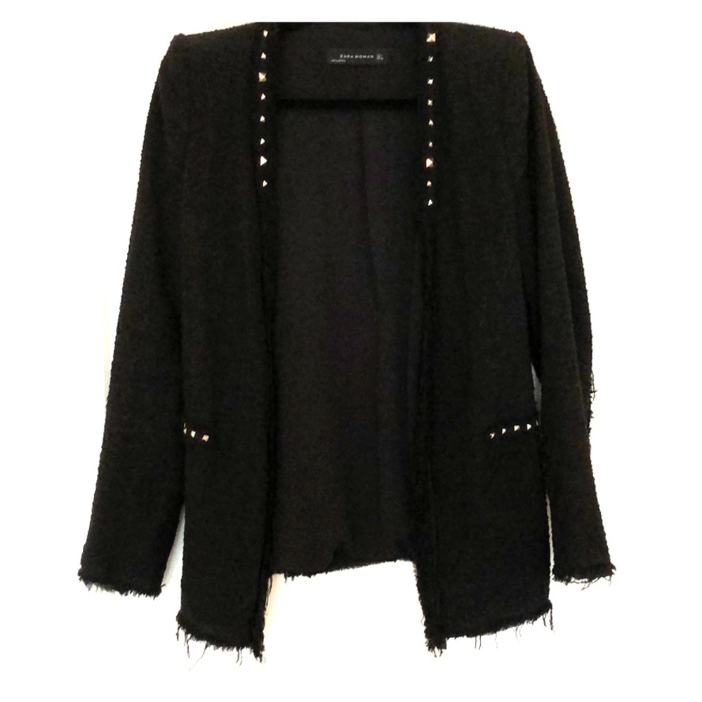 Zara black tweed studded blazer L